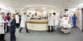 Doctors and nurses working in a busy hospital